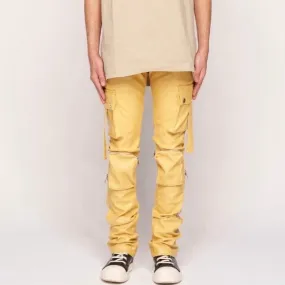 Pheelings Never Look Back Cargo Flare Stack Leather Pants (Wheat Yellow)