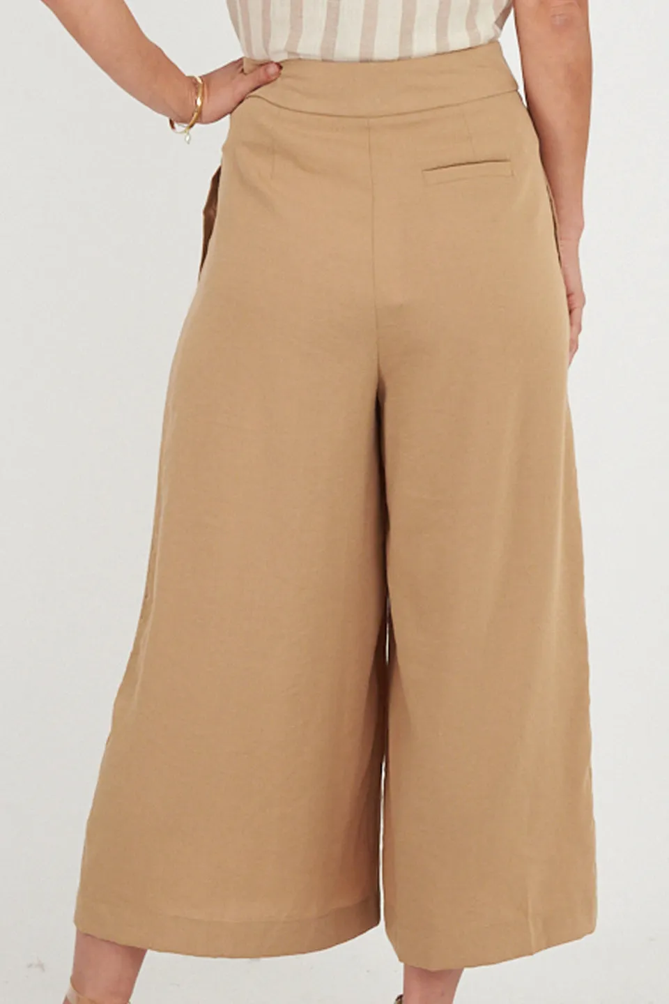 Pleat Front Camel Wide Leg Pant