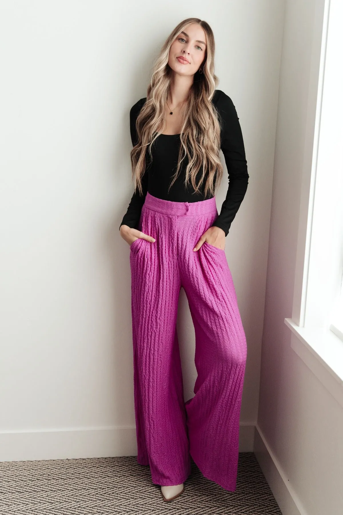 Pleated Pink Wide Leg Trouser Pants