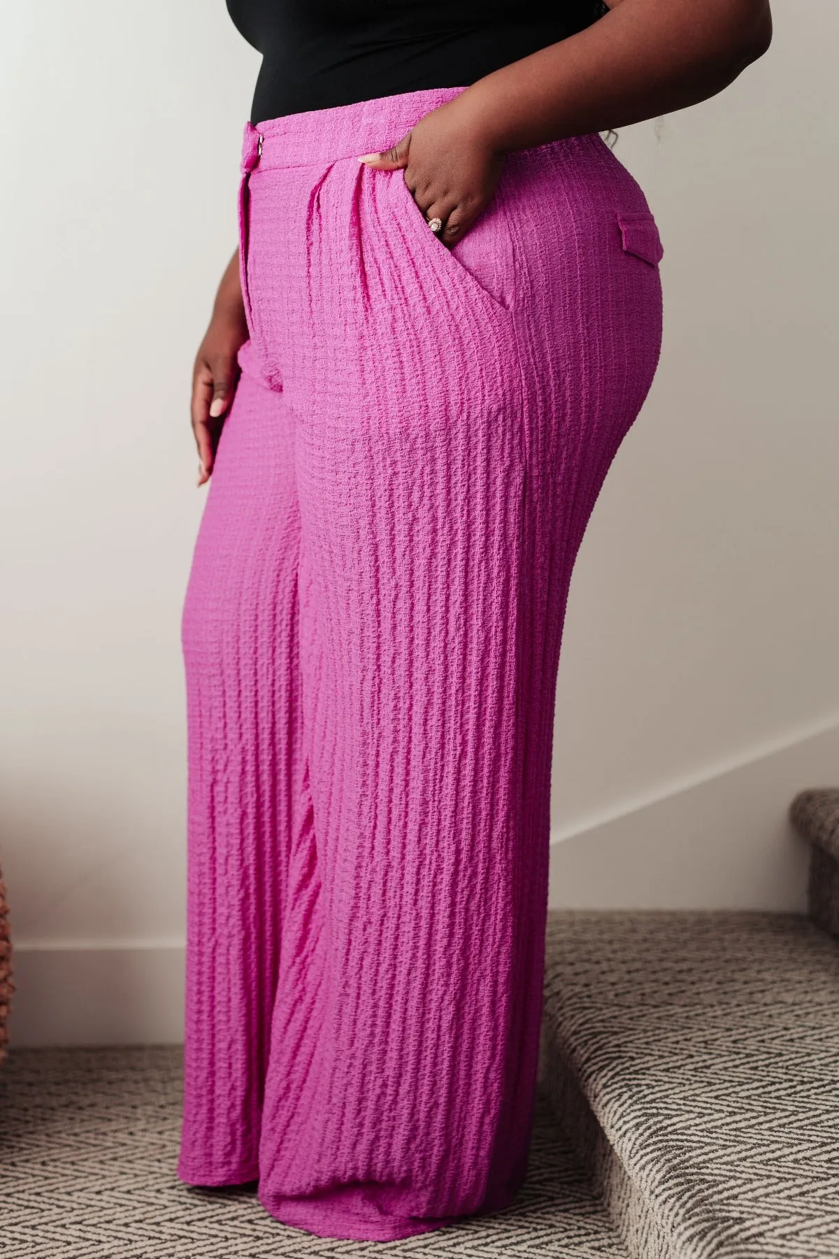 Pleated Pink Wide Leg Trouser Pants