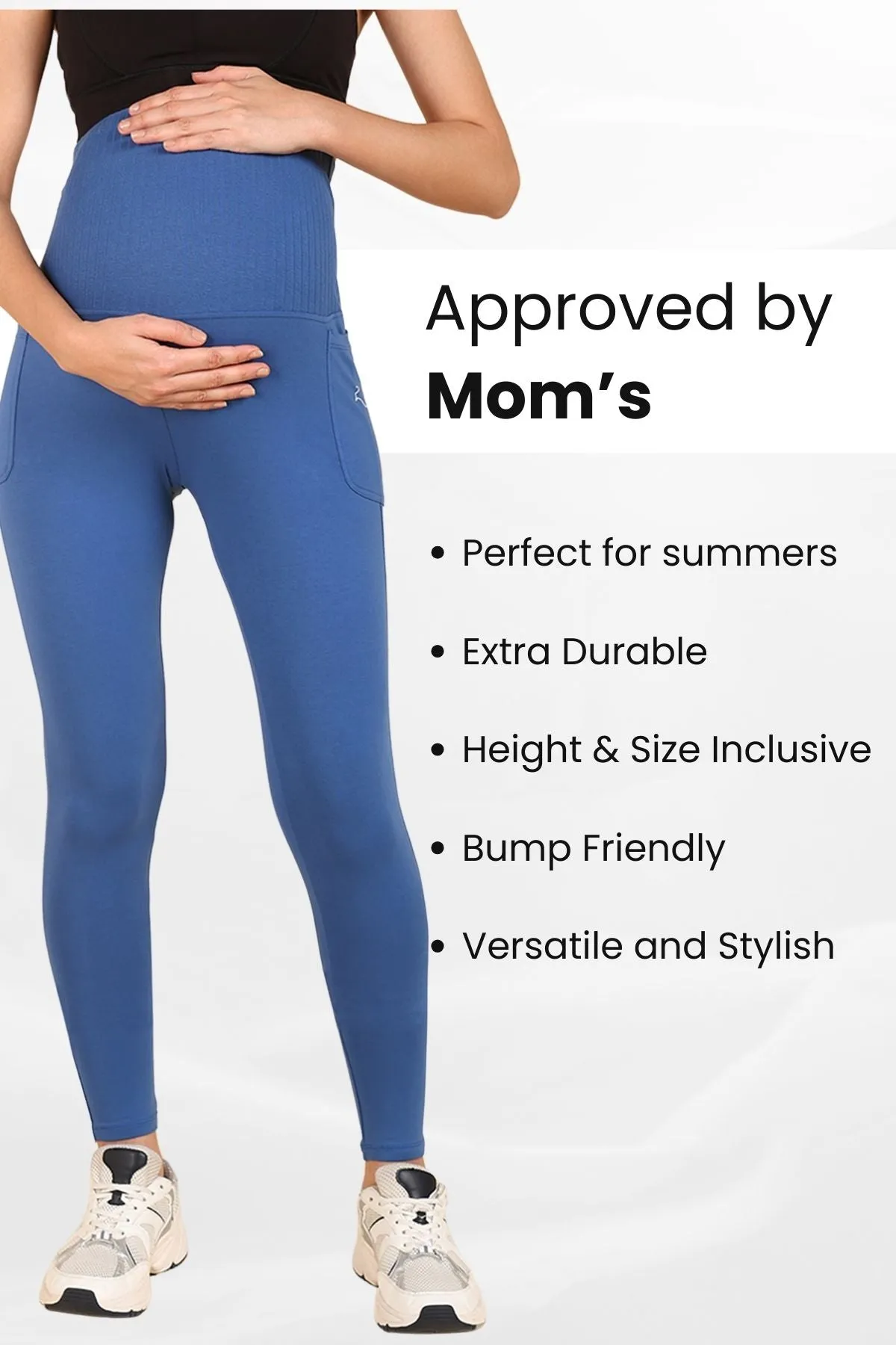 Ribbed Cotton Blue Maternity Legging (Pregnancy & Postpartum)