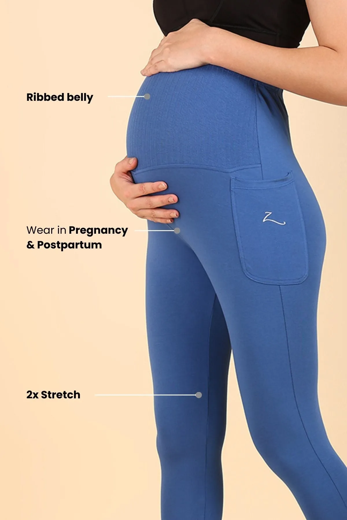 Ribbed Cotton Blue Maternity Legging (Pregnancy & Postpartum)