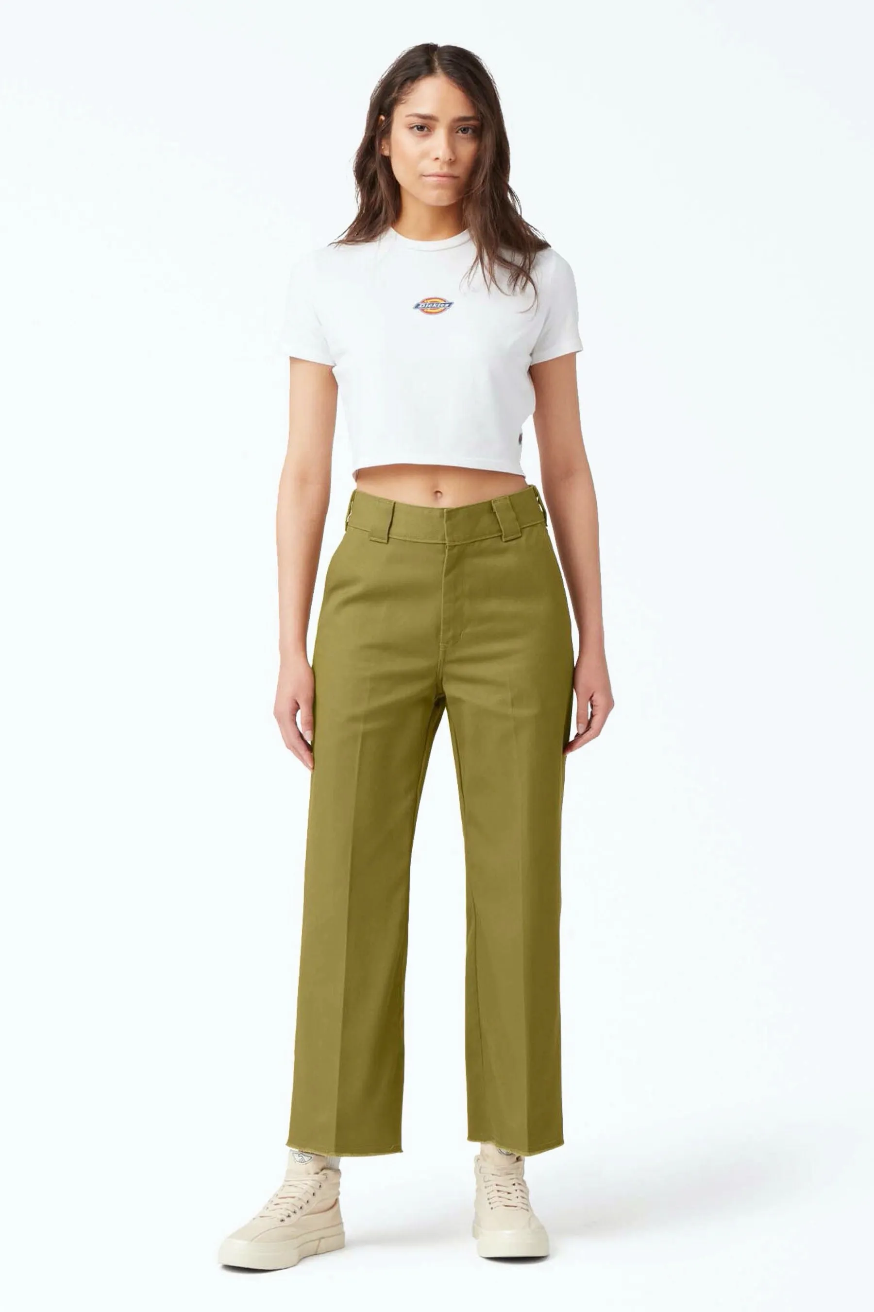 Rinsed Green Moss Crop Ankle Pant