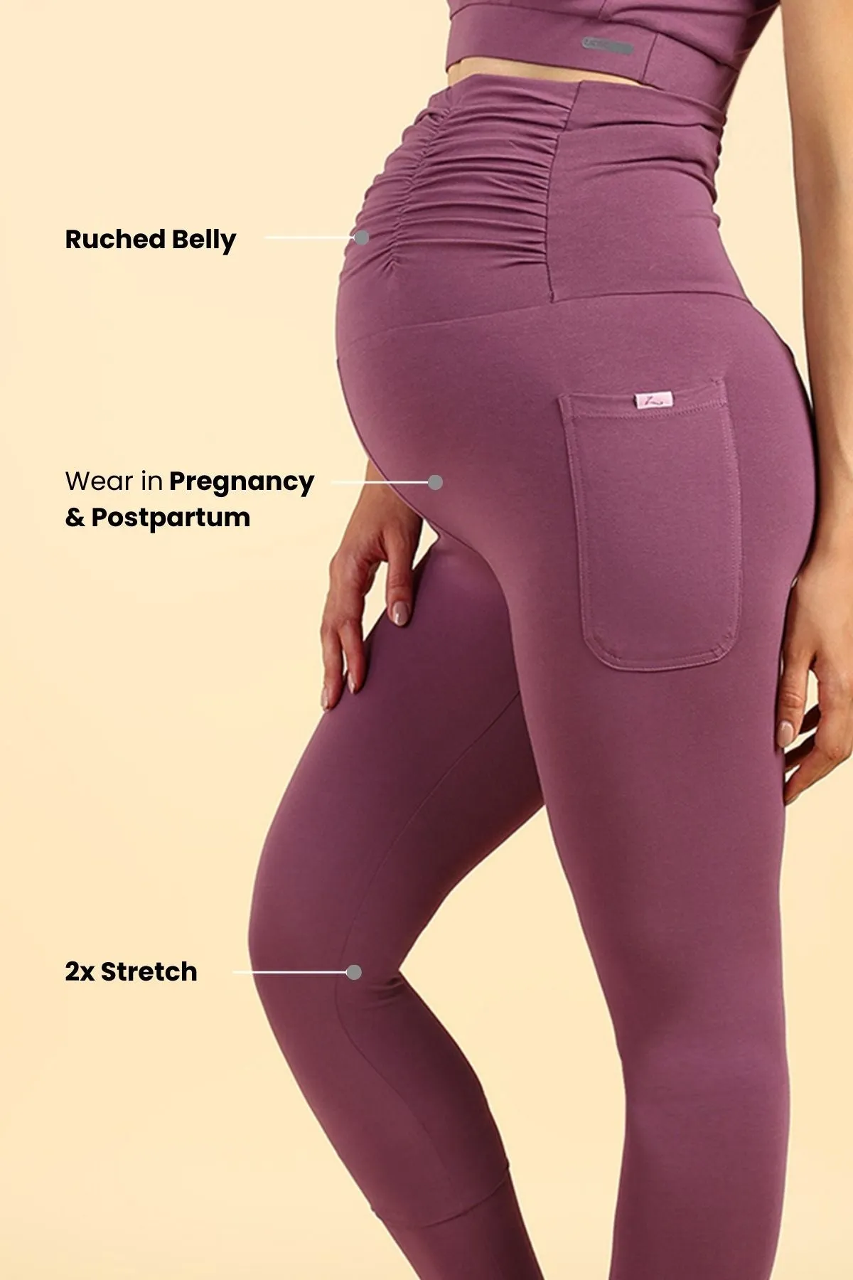 Ruched Cotton Rosewood Maternity Legging (Pregnancy & Postpartum)