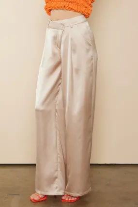 Satin Asymmetric Front Wide Pants