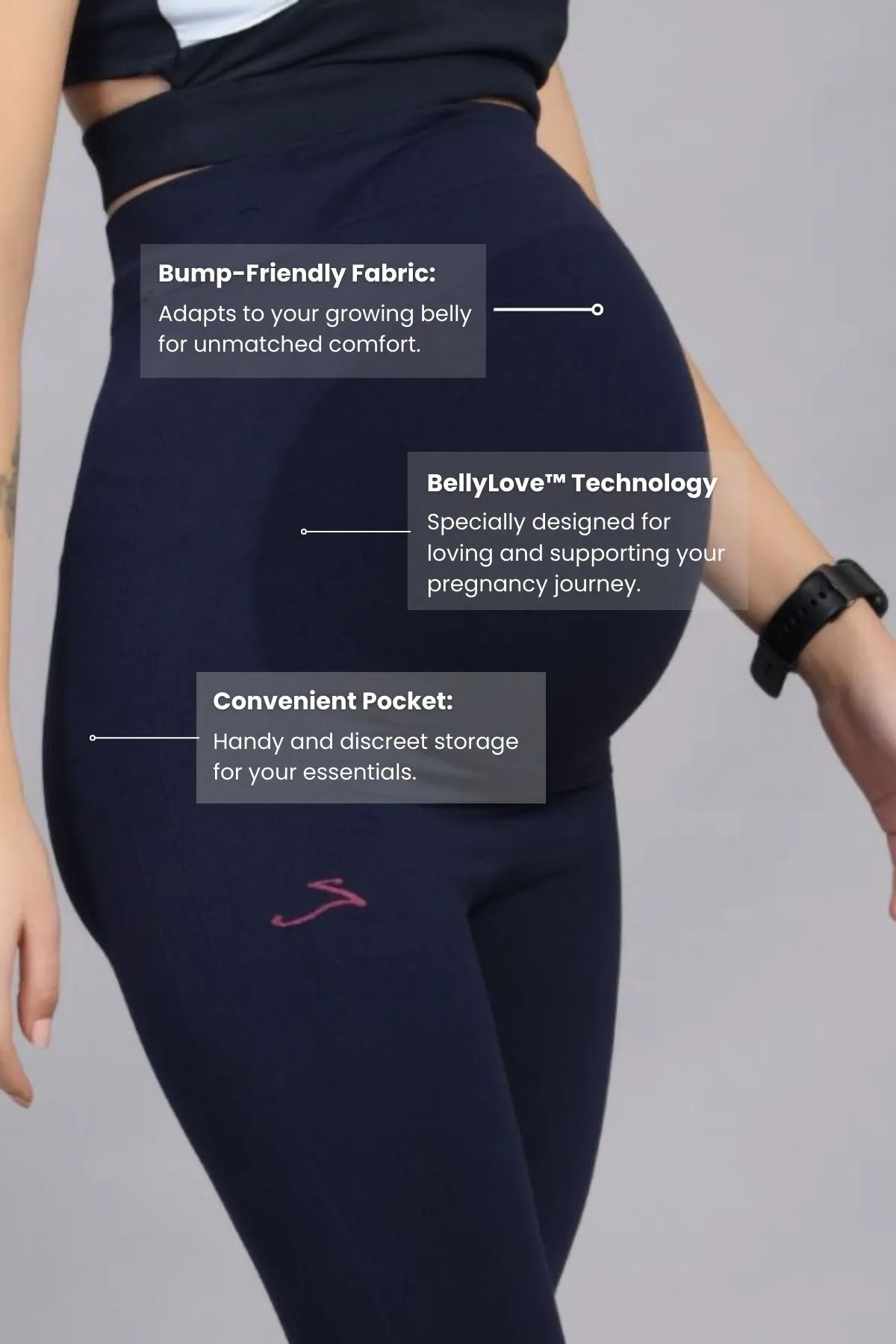 Seamless Adaptable Bump Support Navy Blue Maternity Leggings