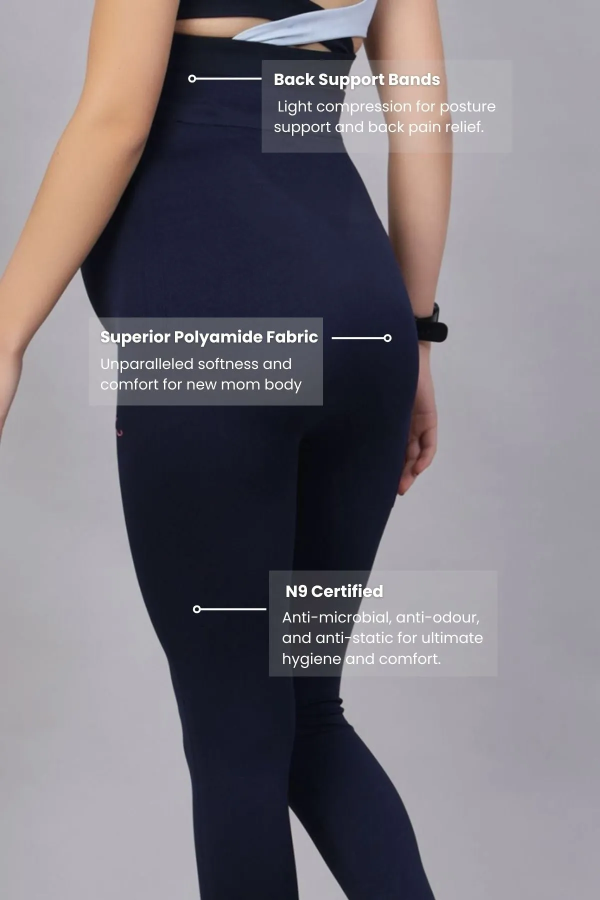 Seamless Adaptable Bump Support Navy Blue Maternity Leggings