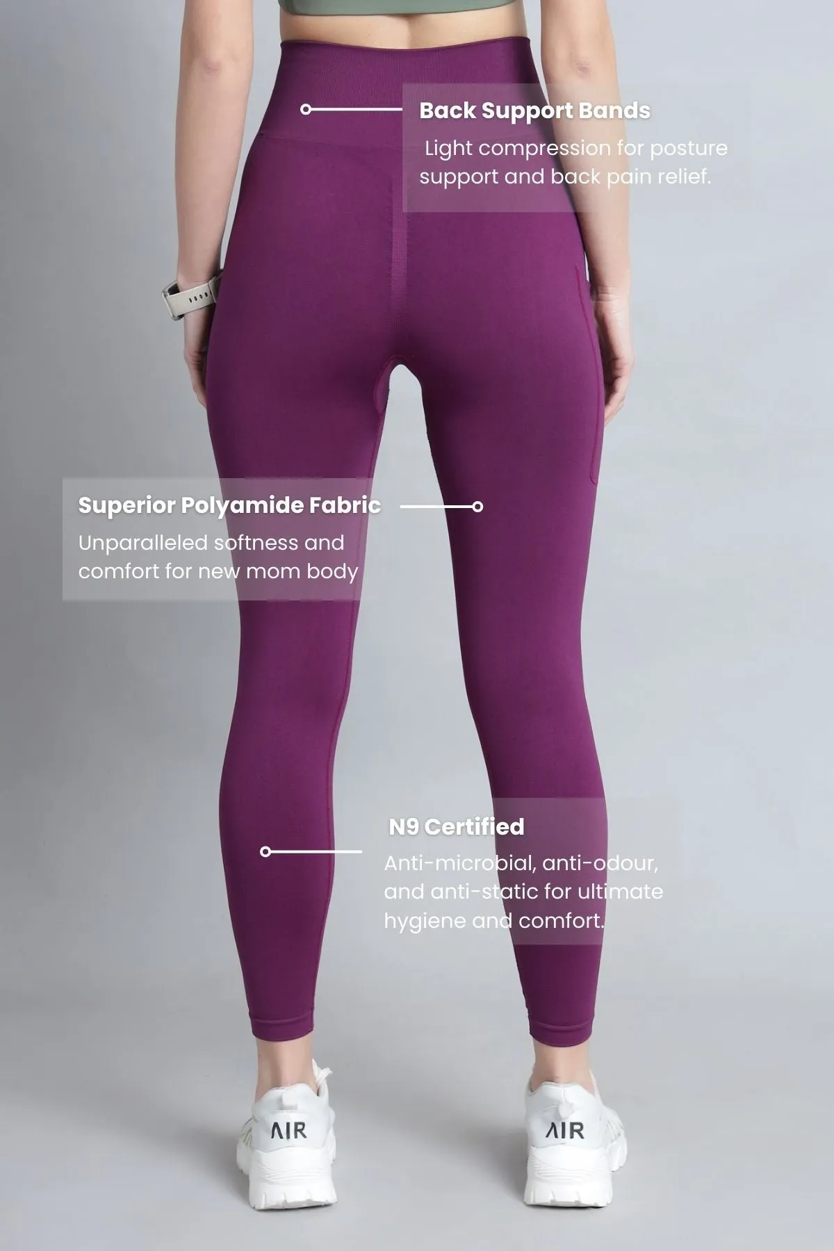 Seamless High Waisted Tummy Compression Wine Postpartum Leggings