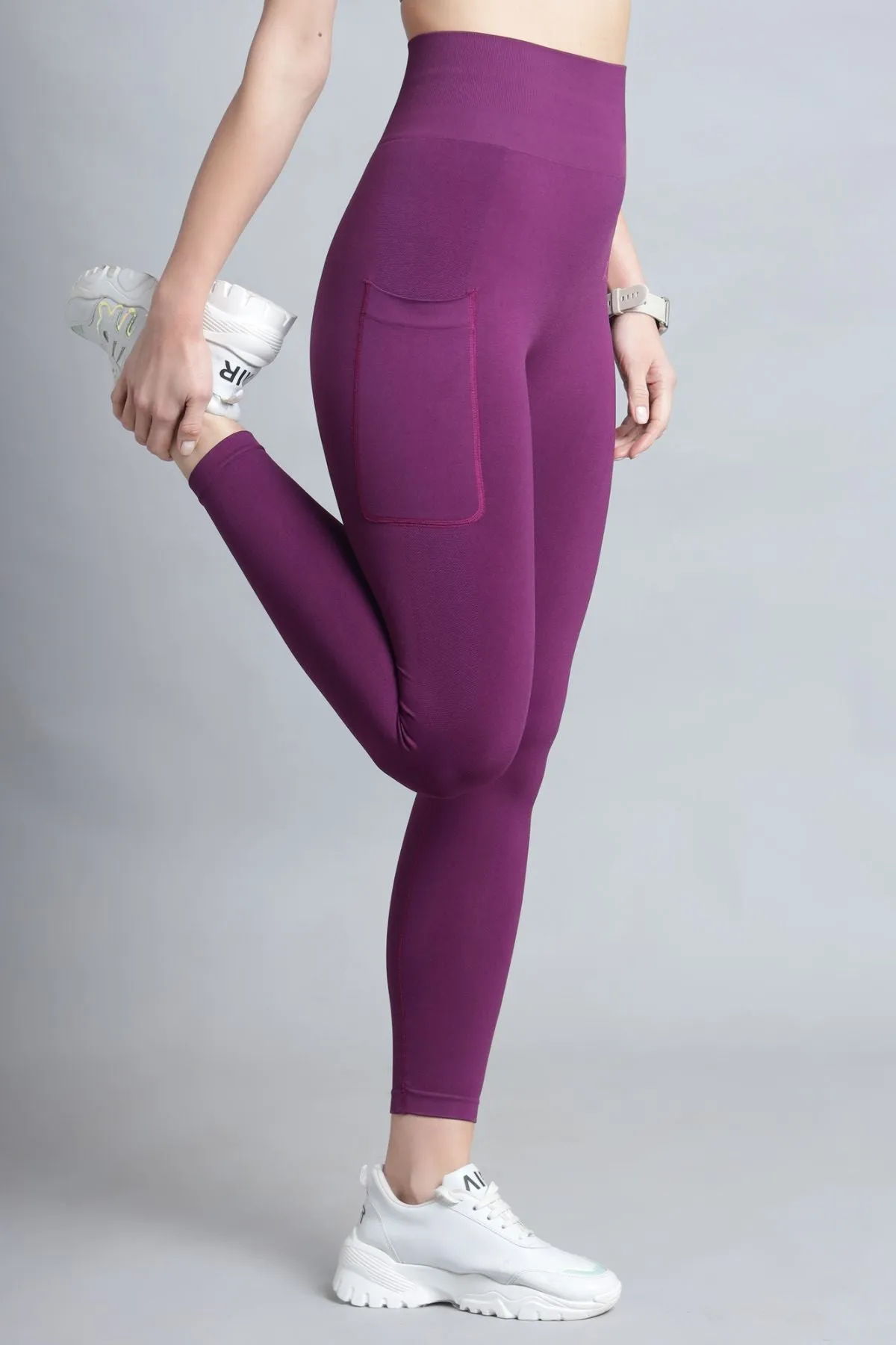 Seamless High Waisted Tummy Compression Wine Postpartum Leggings