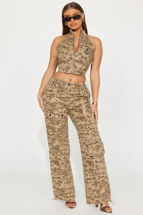 She's Confident Cargo Pant Set  - Brown/combo