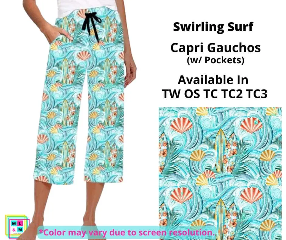 Swirling Surf Capri Gauchos