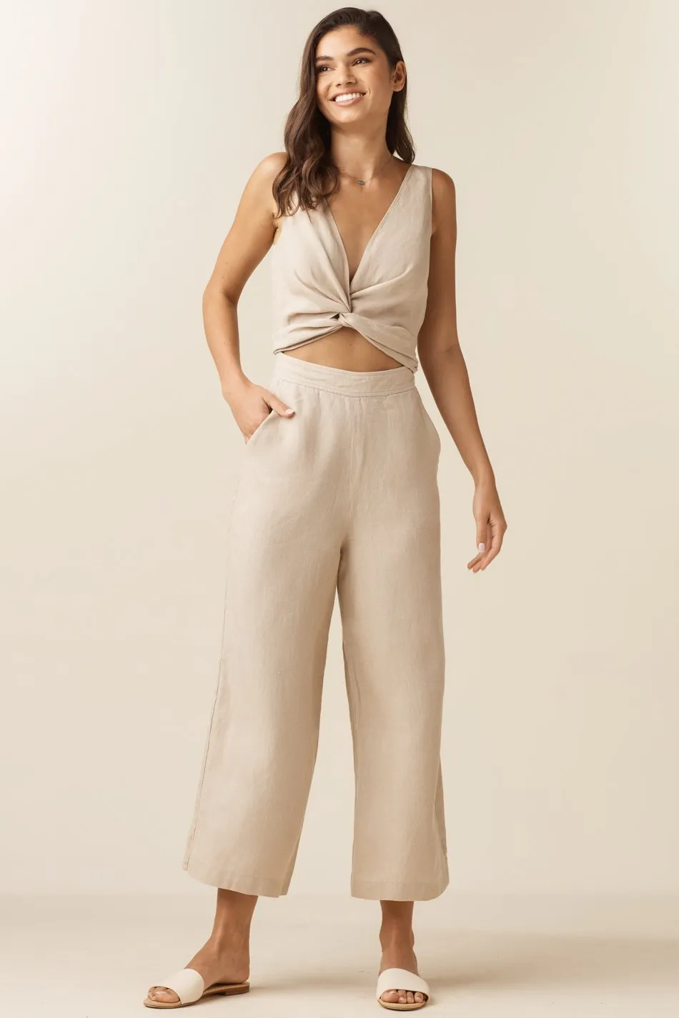 The Linen Two Piece Apron Jumpsuit