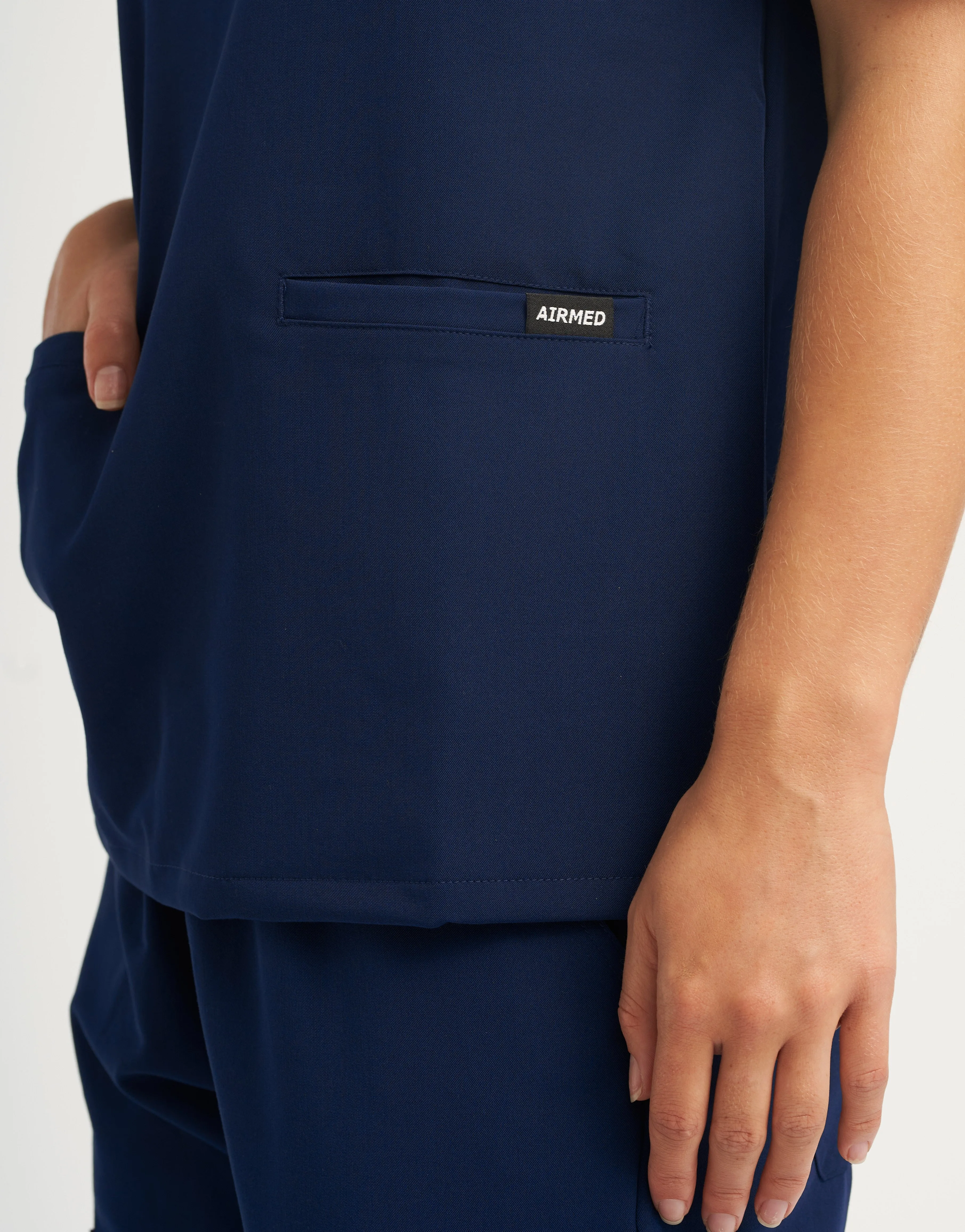 True Navy V Neck and Multi Pocket Scrub Pants Set