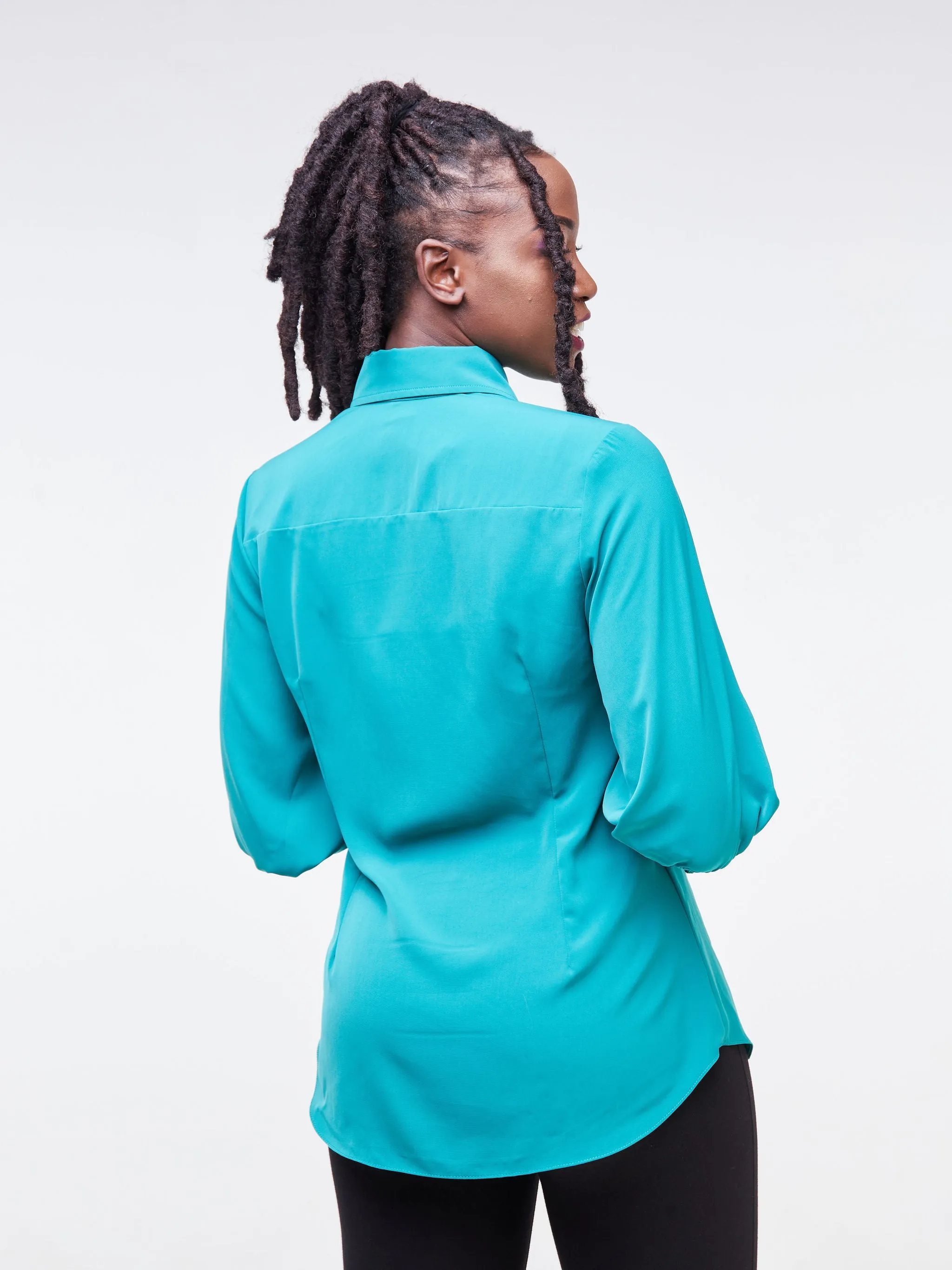 Vivo Fahari 3/4 Sleeve Shirred Shirt - Teal