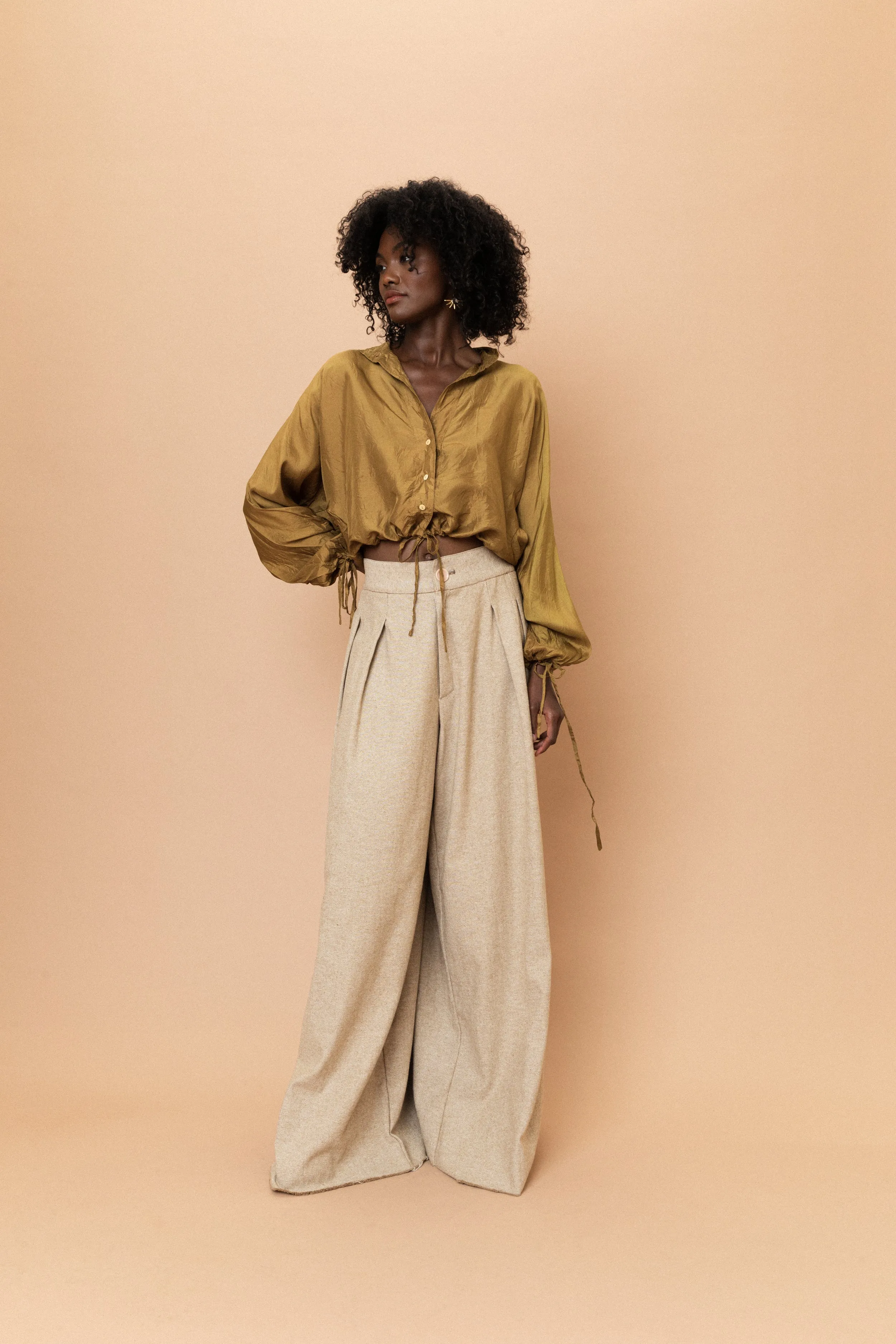 Wide Leg Oatmeal Pants (S/M)