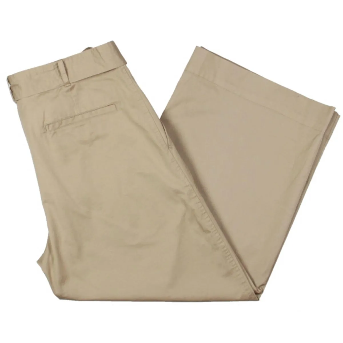 Womens Belted Twill Wide Leg Pants