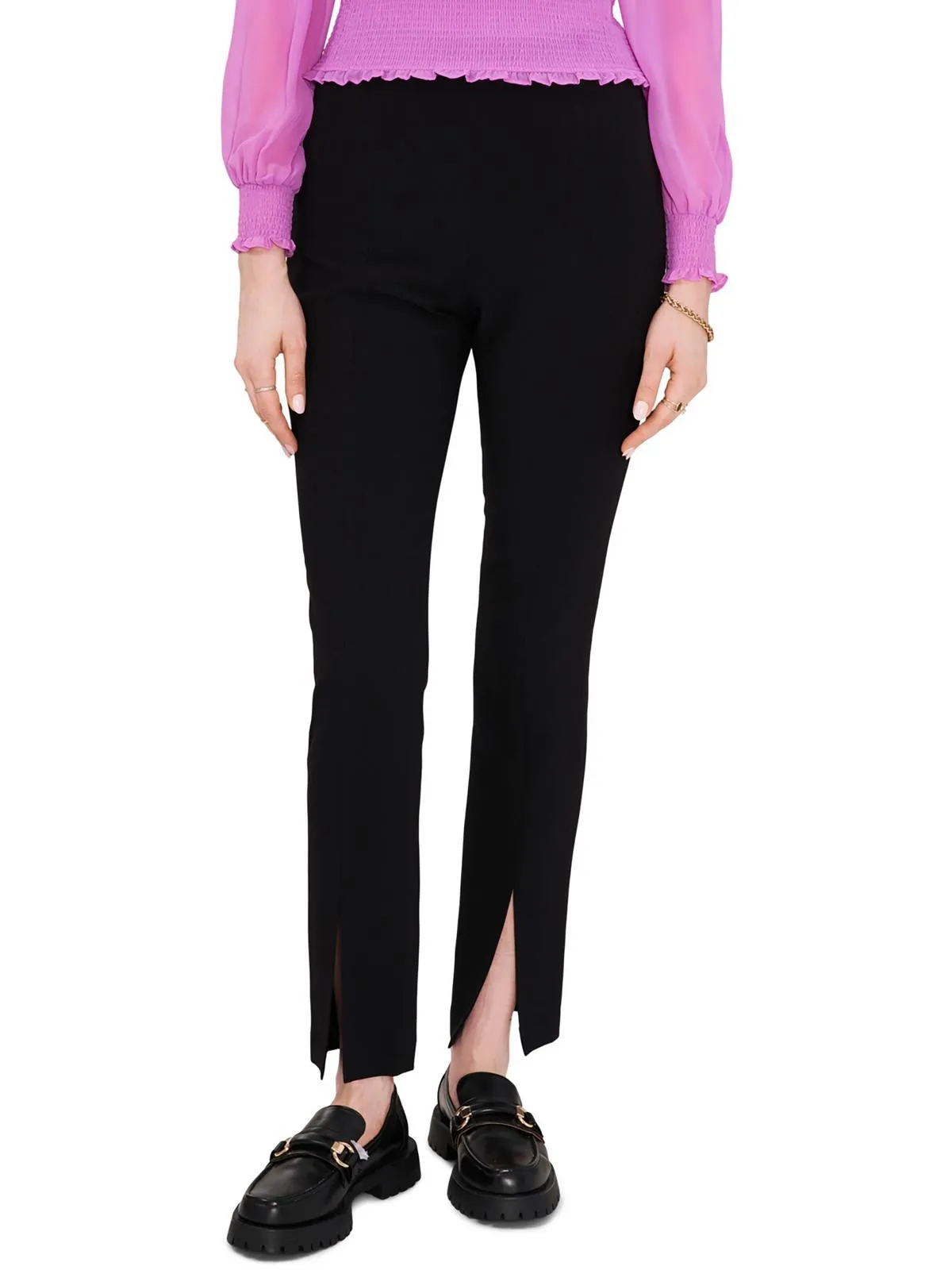 Womens Front Slit High Rise Ankle Pants