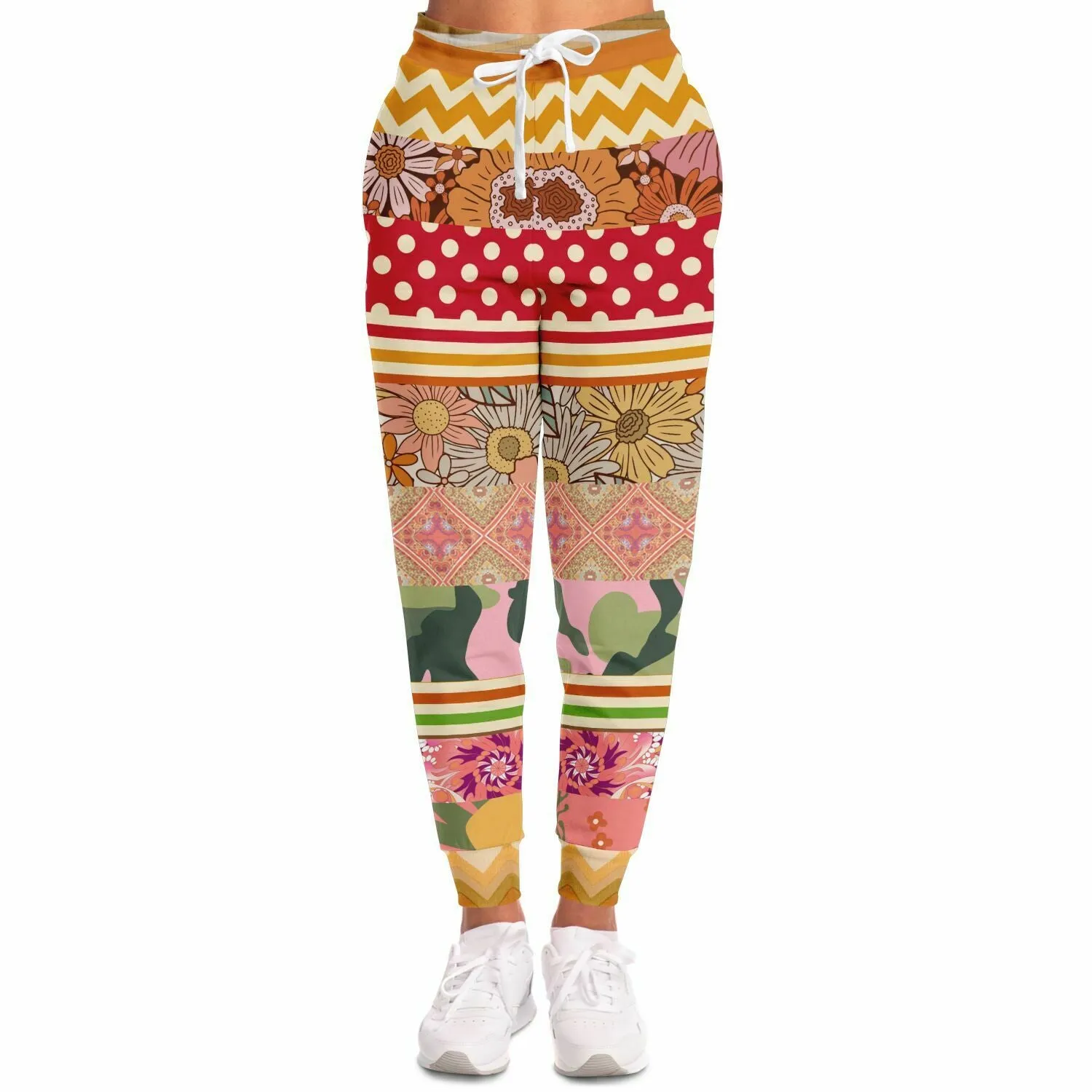 Yogananda Floral Stripe Patchwork Unisex Eco-Poly Joggers